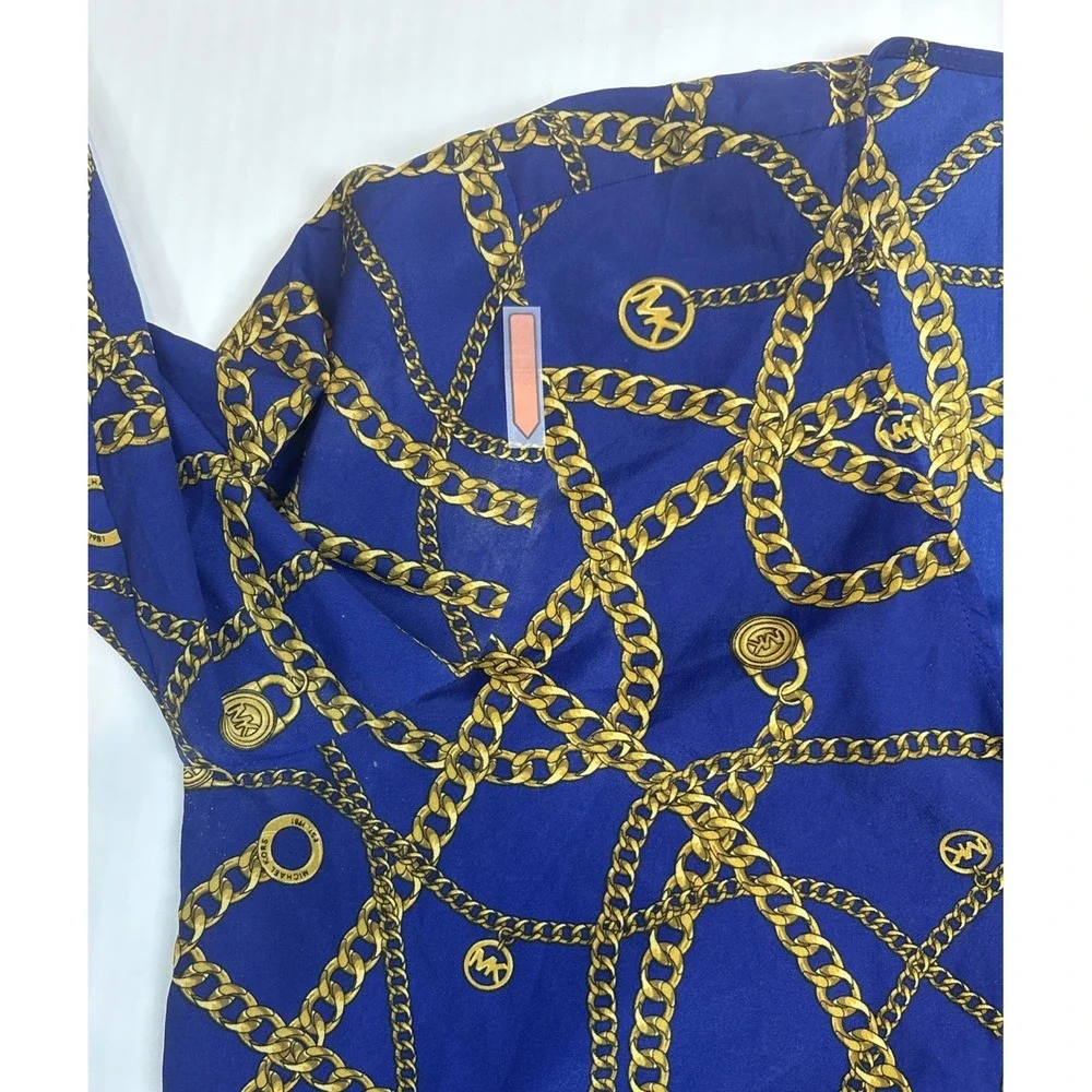 Michael Kors Chain Print Blue Long Sleeve Quarter Zip V-neck Womens Size 12‎